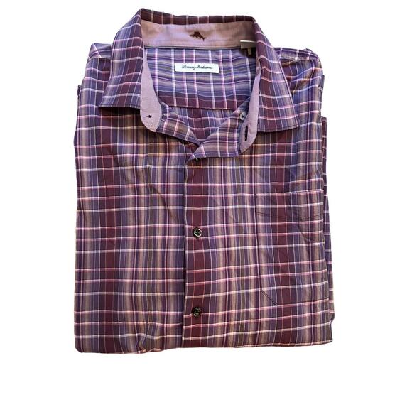 Tommy Bahama Camp Shirt‎ Sun Plaid Viola Purple Size XXL 194156 - Picture 3 of 12